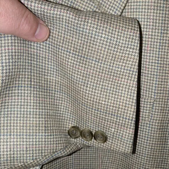 Norm Thompson Vintage Blazer Sport Coat Pure Spun Silk Woven 44S Houndstooth